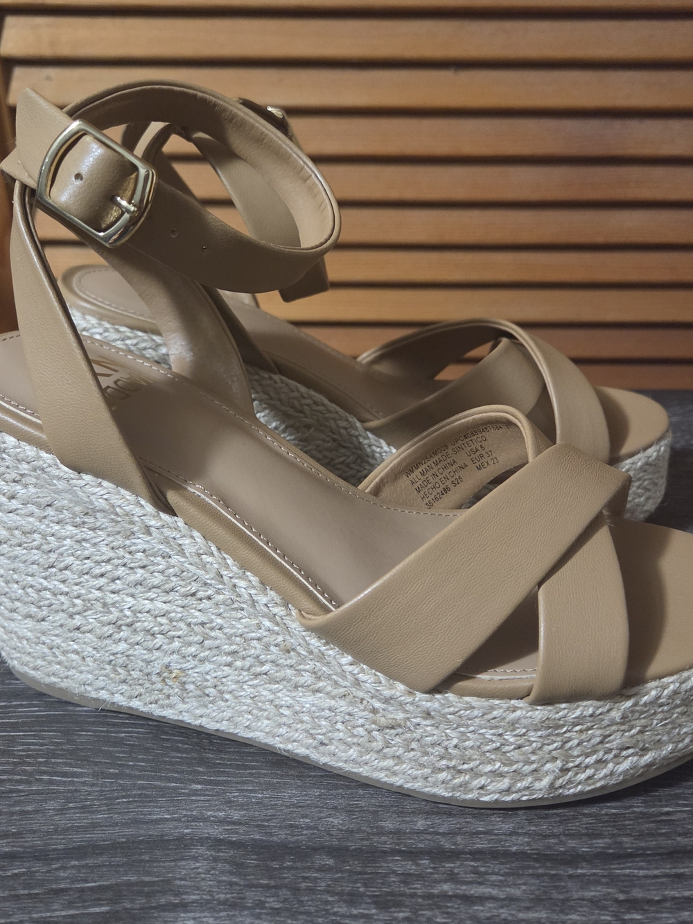 Neutral Tan Espadrille Wedge Sandals with Ankle Strap